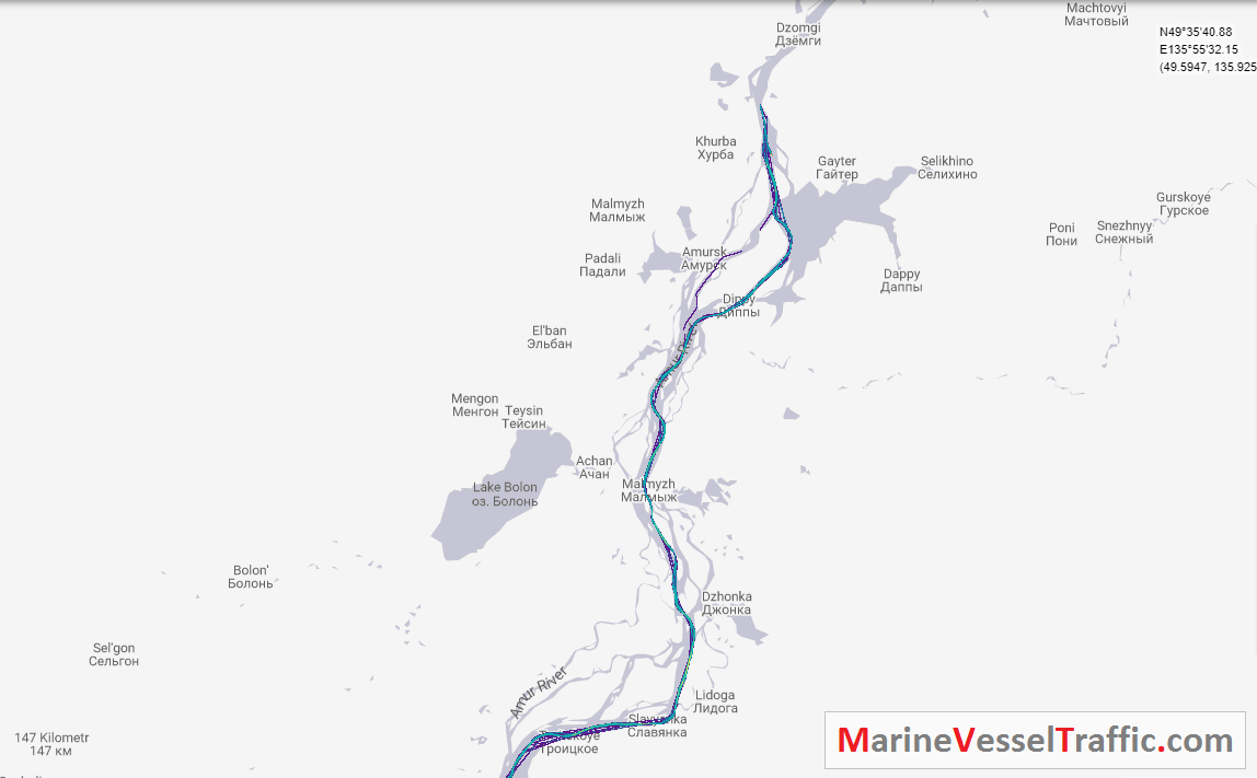 Live Marine Traffic, Density Map and Current Position of ships in AMUR RIVER